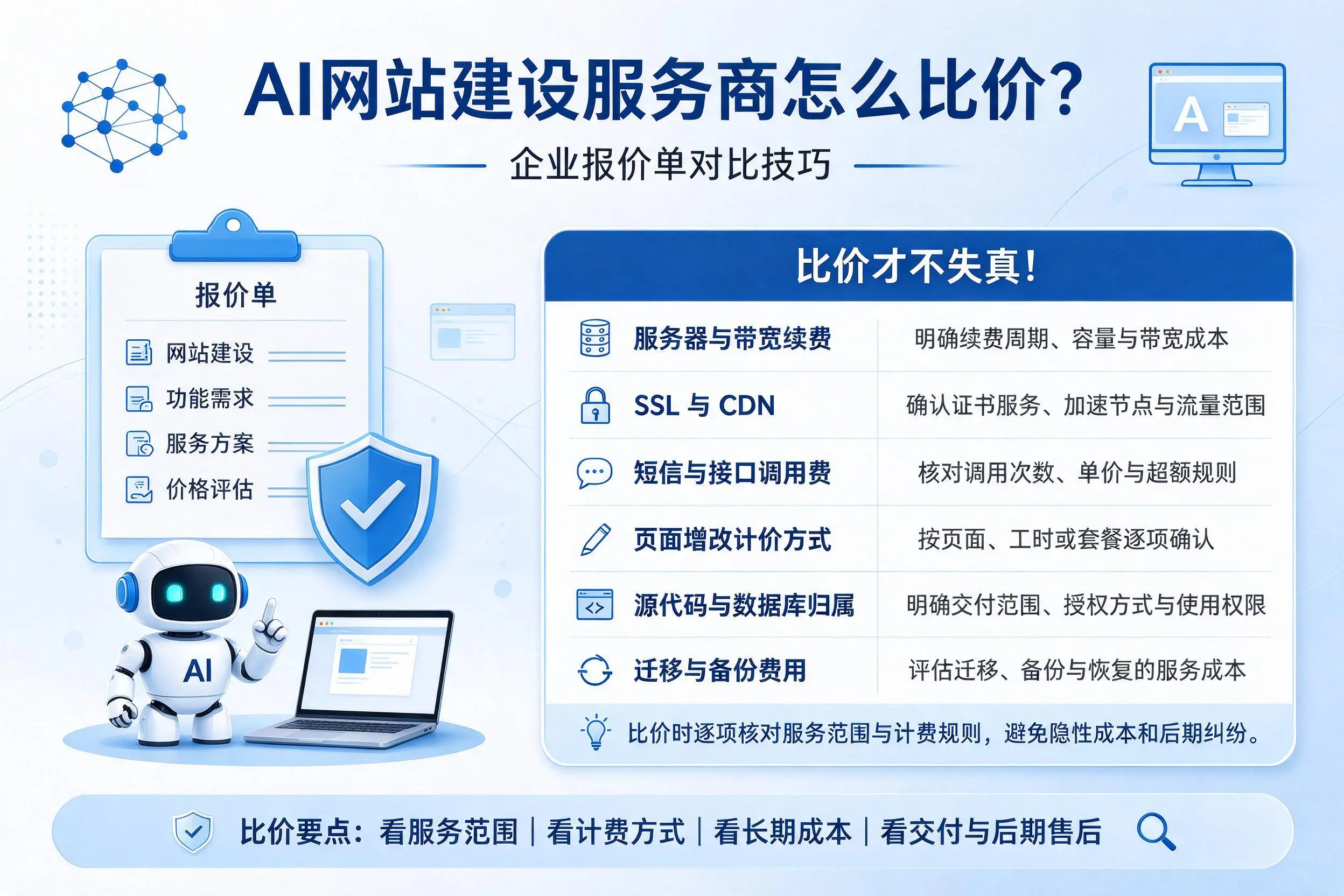 AI网站建设服务商怎么比价?江苏企业报价单对比技巧