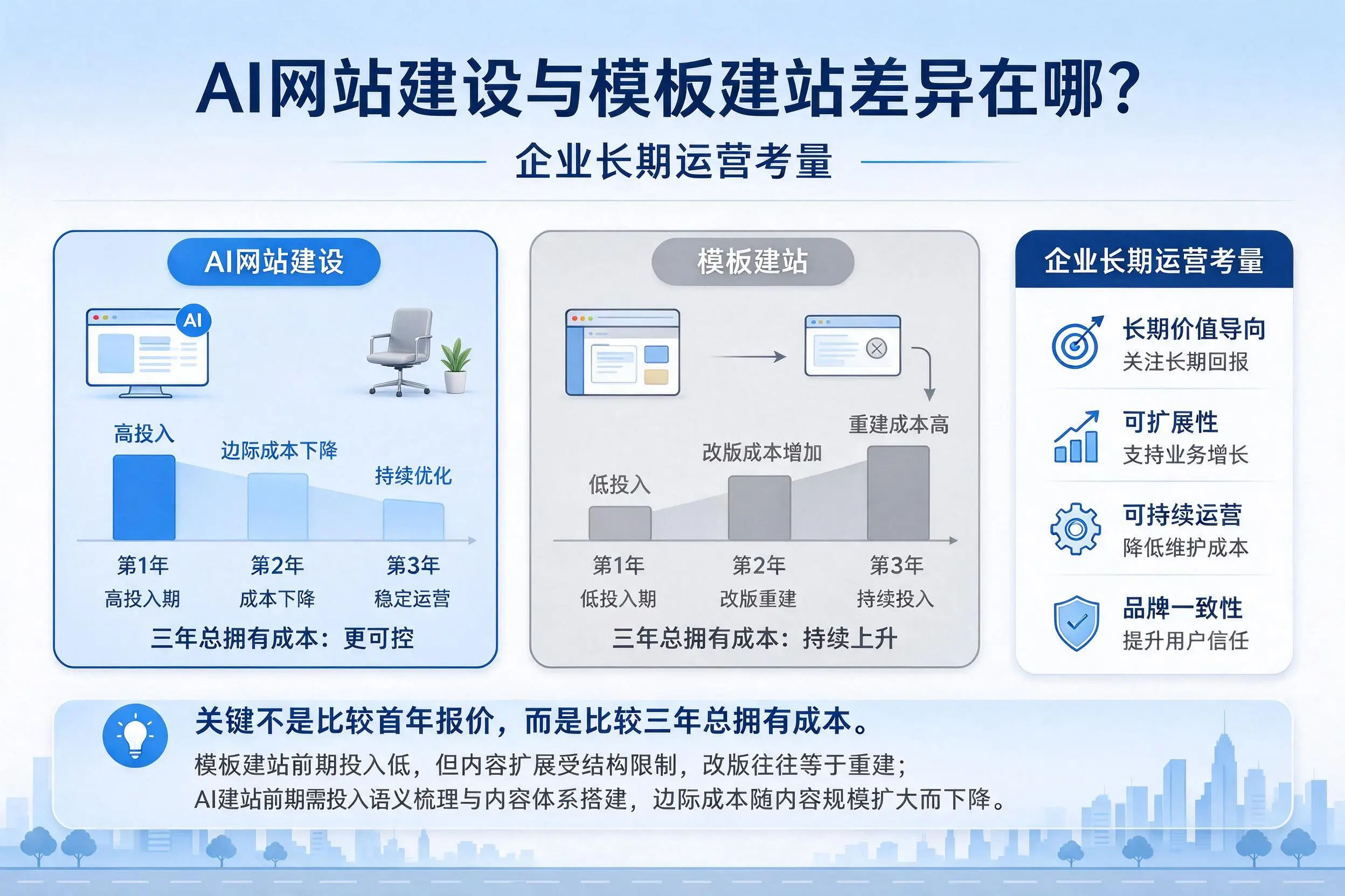 AI网站建设与模板建站差异在哪?江苏企业长期运营考量