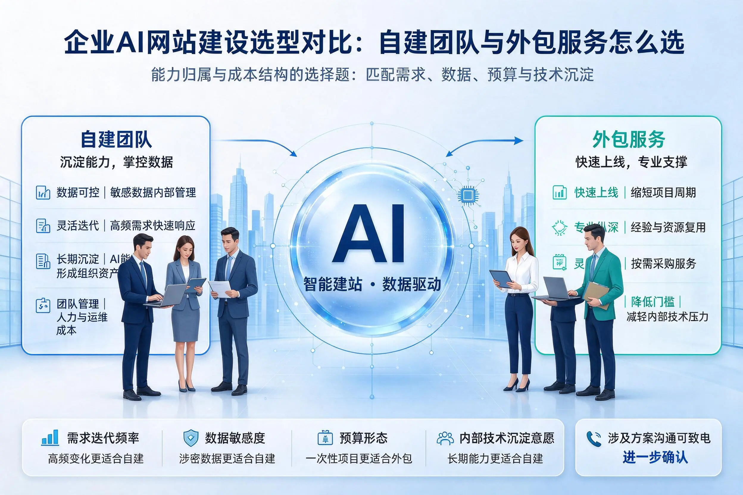 江苏企业AI网站建设选型对比：自建团队与外包服务怎么选