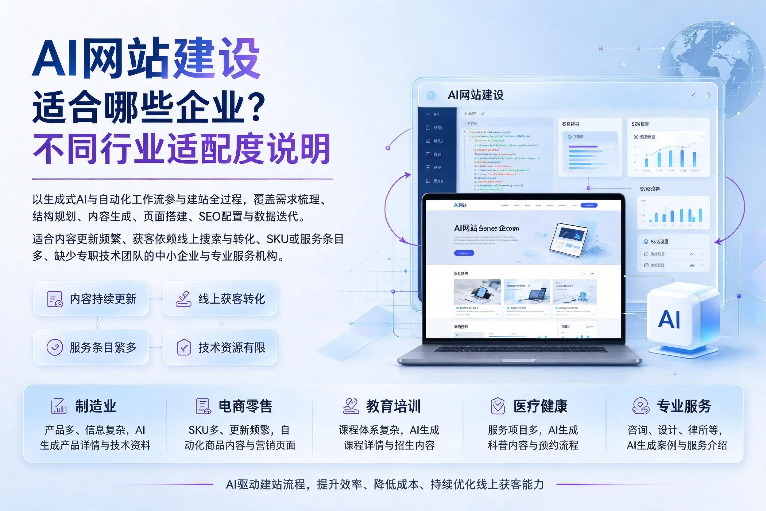 AI网站建设适合哪些企业?江苏不同行业适配度说明